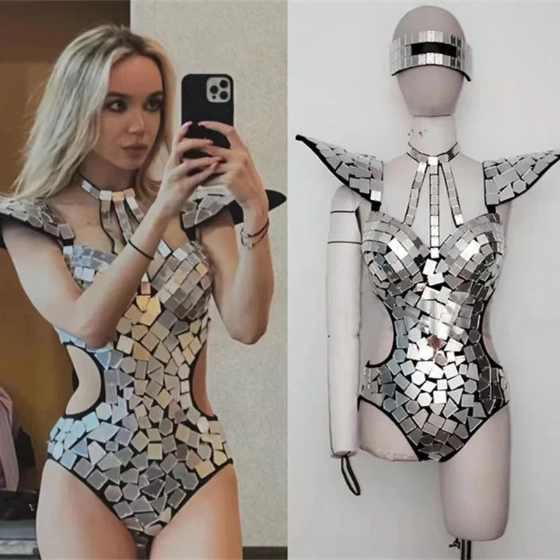🔮 Crystal Mirror Bodysuit – Reina del Espejo💫 4 colores a elegir