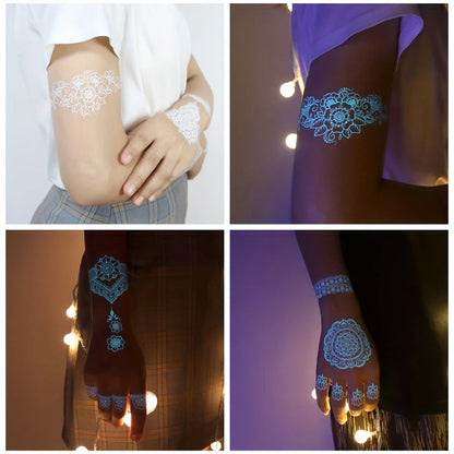 🔷Blue Luminous Glow Tattoo Stickers – Geometría Mágica UV ✨ 6 variantes a elegir