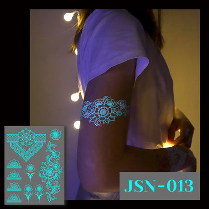🔷Blue Luminous Glow Tattoo Stickers – Geometría Mágica UV ✨ 6 variantes a elegir