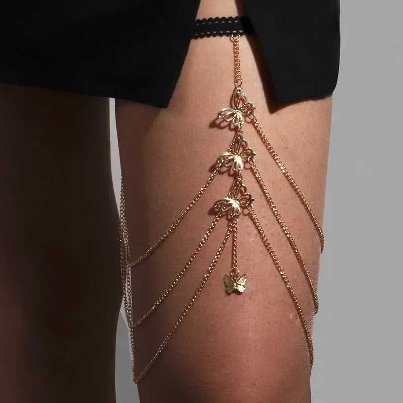 🐍 Boho Snake Thigh Bling – Cadena Pierna Bohemia con Brillos y Abalorios