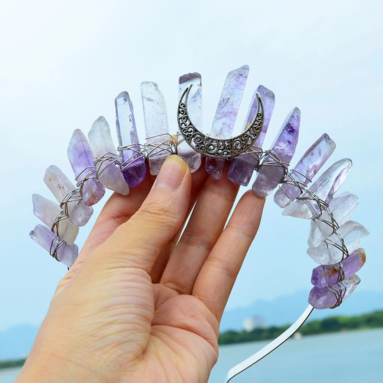 👑Corona Estelar Multicolor 🌙 Tiara de Cristal lunar para Diosas Cósmicas🌈 20 colores a elegir