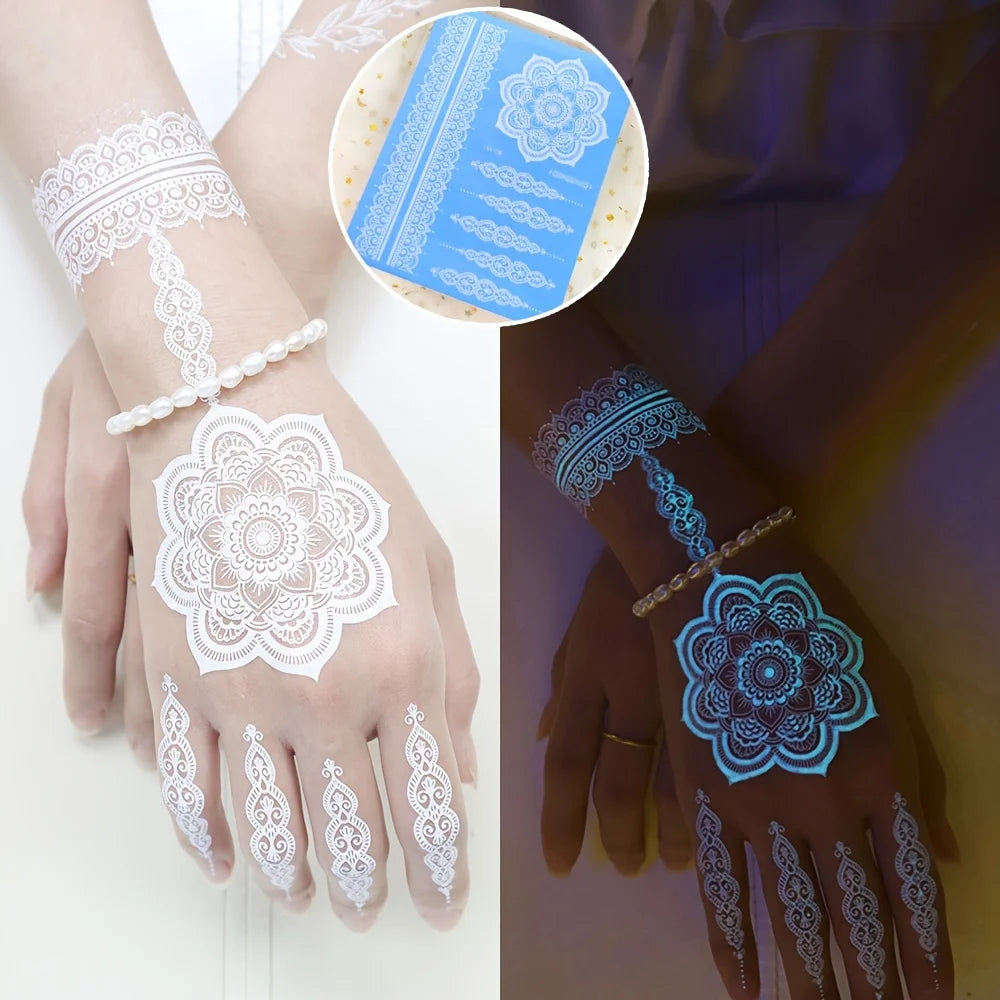 🔷Blue Luminous Glow Tattoo Stickers – Geometría Mágica UV ✨ 6 variantes a elegir