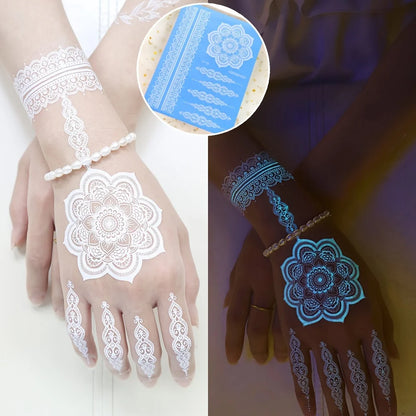 🔷Blue Luminous Glow Tattoo Stickers – Geometría Mágica UV ✨ 6 variantes a elegir