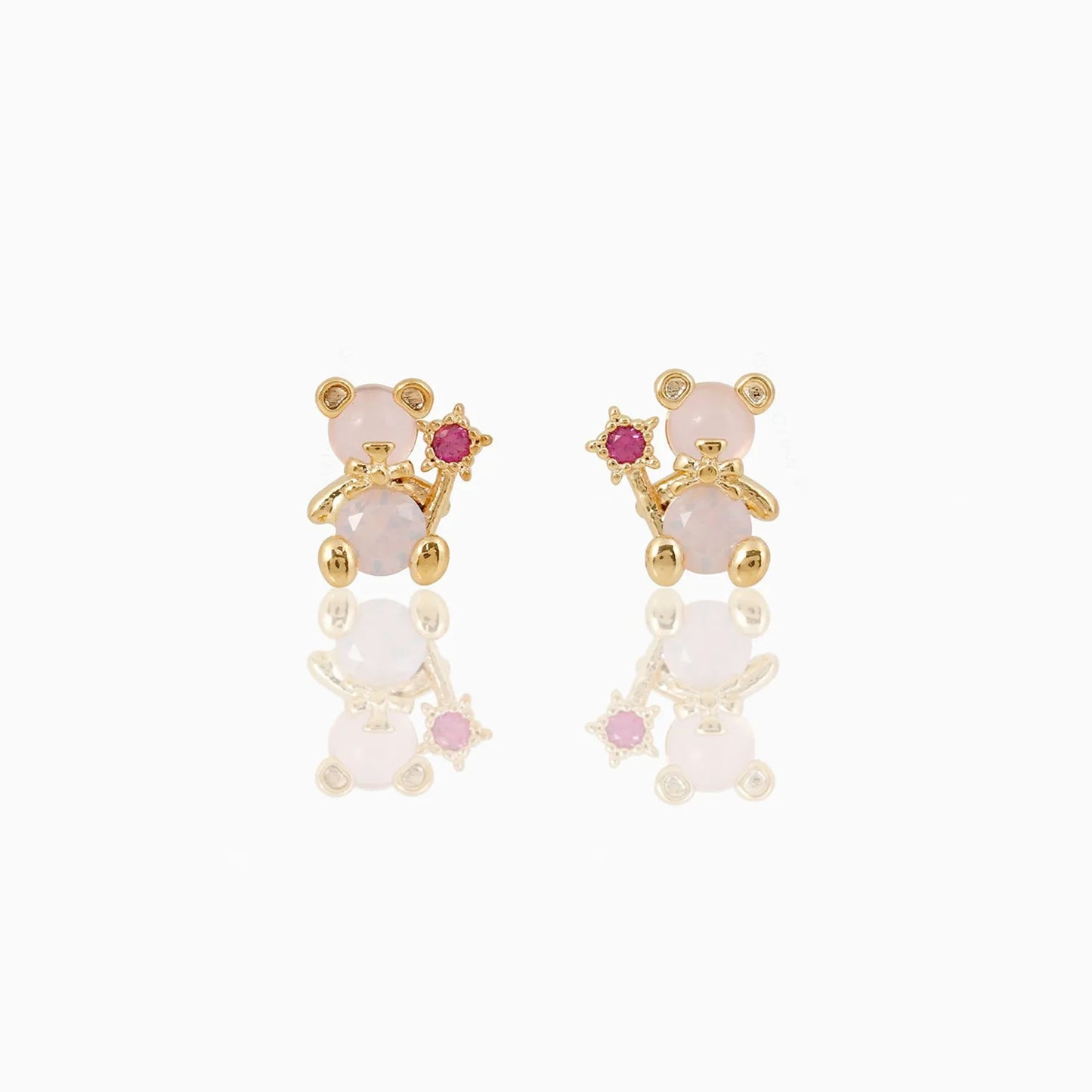 ✨Pendientes "Teddy Glow" 🧸 Ositos de Zirconia Rosa Dorados