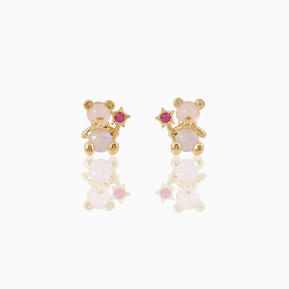 ✨Pendientes "Teddy Glow" 🧸 Ositos de Zirconia Rosa Dorados