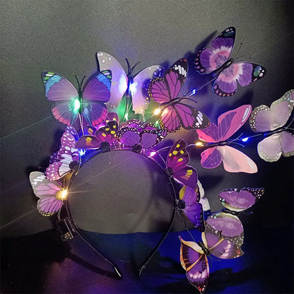 🦋 Diadema LED Mariposas  💡 Brilla con Alas Propias🔥 7 colores a elegir