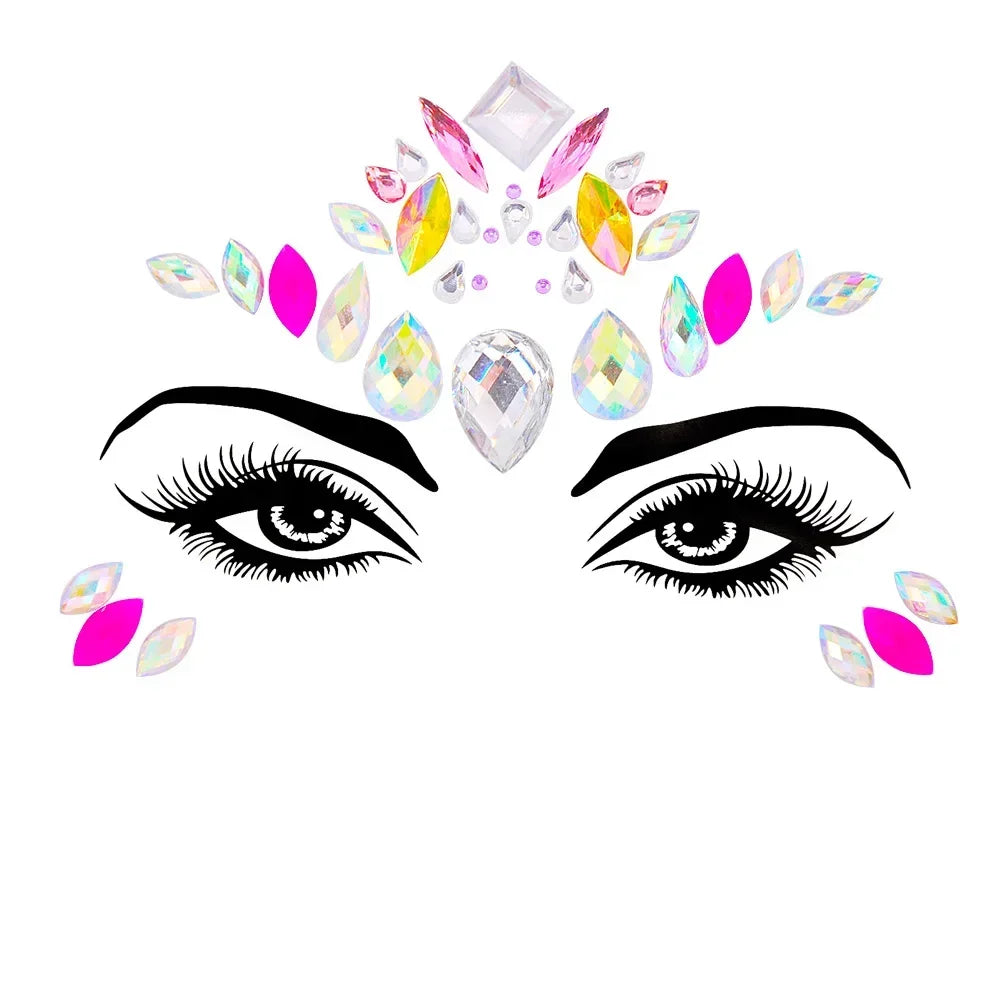 💜Cosmic Glitter Crown – Pegatinas de Cristal Festival Face 🌈 29 varaintes a elegir