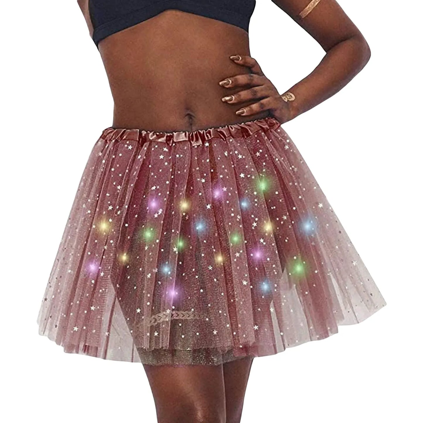 🌟 Falda Starlight LED – Tulle + estrellas + Luz 🔮✨9 colores a elegir