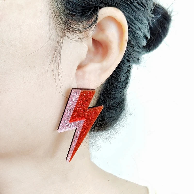 💫Electric Flash ⚡ Pendientes Rayo Acrílico con Brillo Multicolor🎨18 variantes a elegir