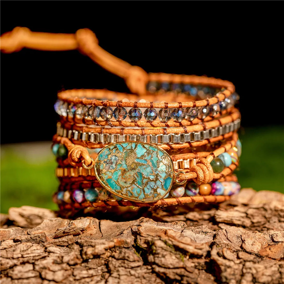 💛Heart Roots" — Pulsera de Cuero con Piedra natural