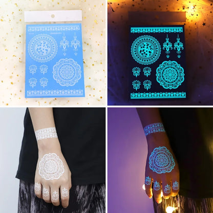 🔷Blue Luminous Glow Tattoo Stickers – Geometría Mágica UV ✨ 6 variantes a elegir
