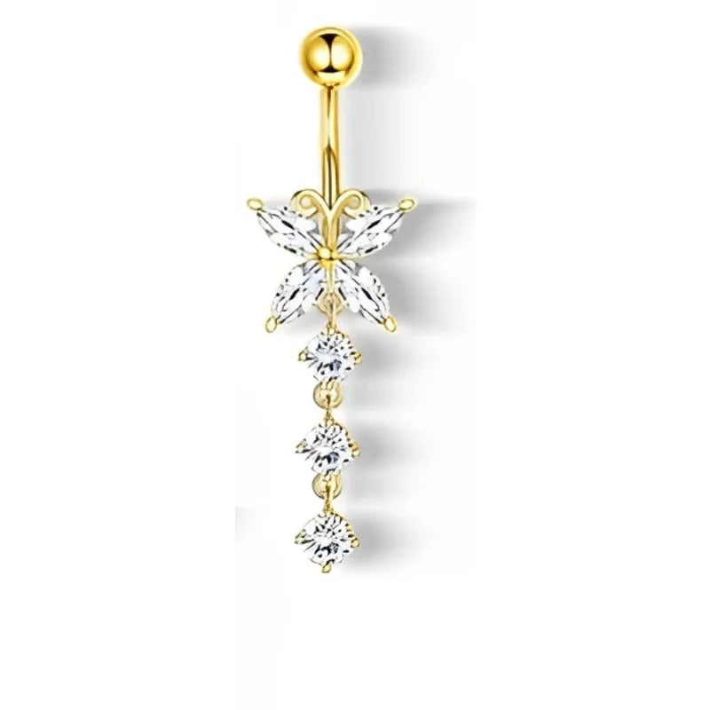 🦋 Piercings ombligo Gold Dreams 🌟 (set mariposa + flor + corazón) 💖12 variantes