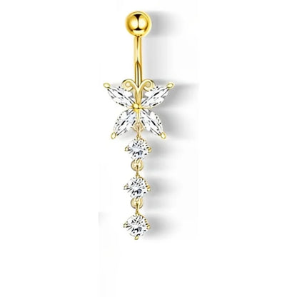 🦋 Piercings ombligo Gold Dreams 🌟 (set mariposa + flor + corazón) 💖12 variantes