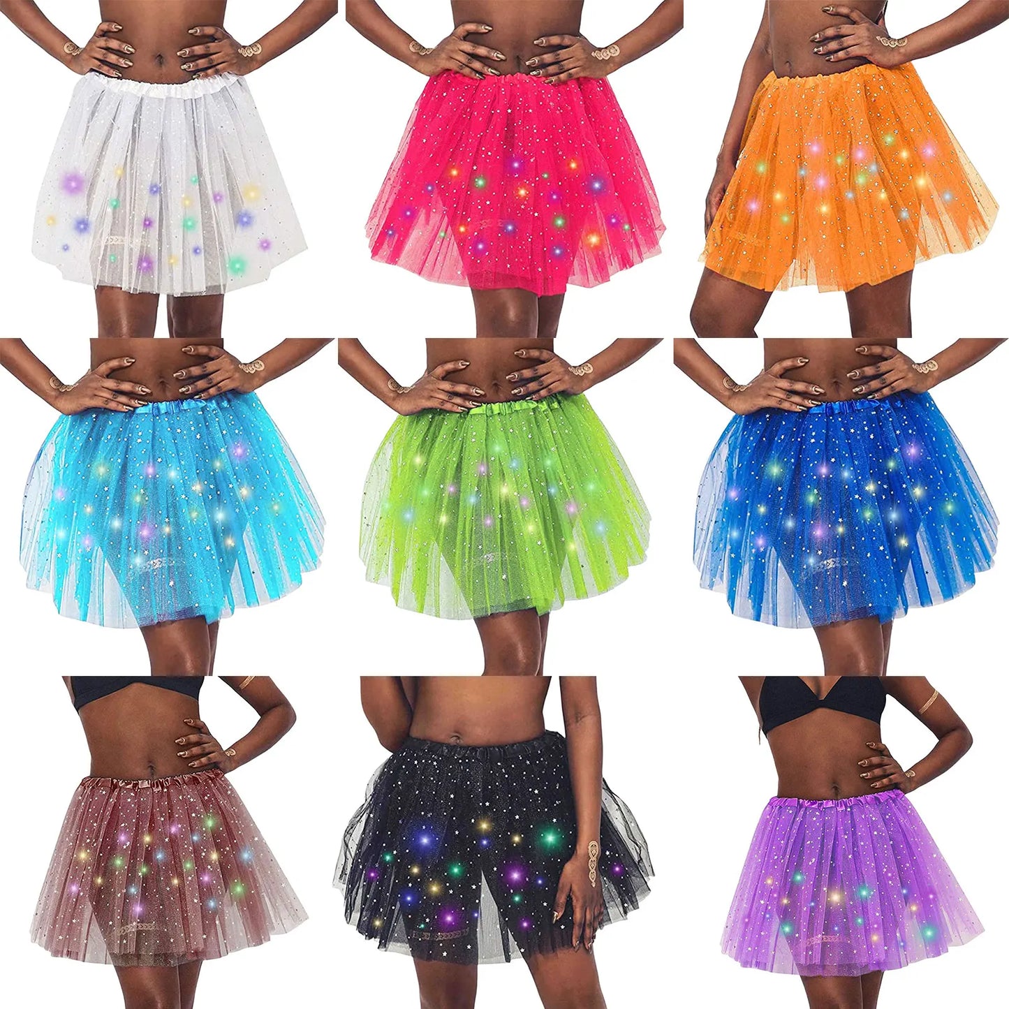 🌟 Falda Starlight LED – Tulle + estrellas + Luz 🔮✨9 colores a elegir