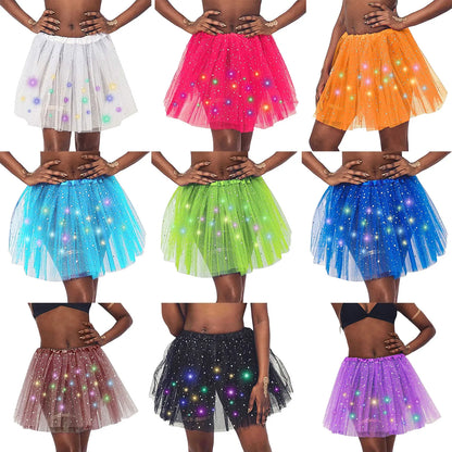 🌟 Falda Starlight LED – Tulle + estrellas + Luz 🔮✨9 colores a elegir