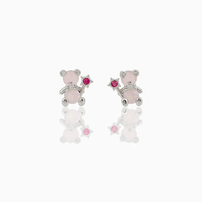✨Pendientes "Teddy Glow" 🧸 Ositos de Zirconia Rosa Dorados