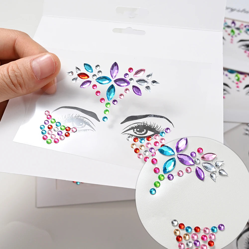 💎Galaxy Goddess – Joyas Adhesivas 3D Multicolor para Rostro 💠✨47 variantes a elegir