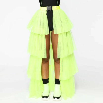 ⚡ Falda Neon Queen – Tul Transparente & Buckles 🌈 2 largos, 4 colores