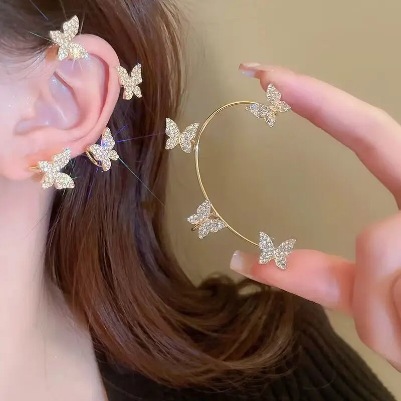 💎"Starlace Wings" 🦋Ear Cuff Clip con Mariposa, Cristales y Borla Estelar✨ 18 variantes a elegir