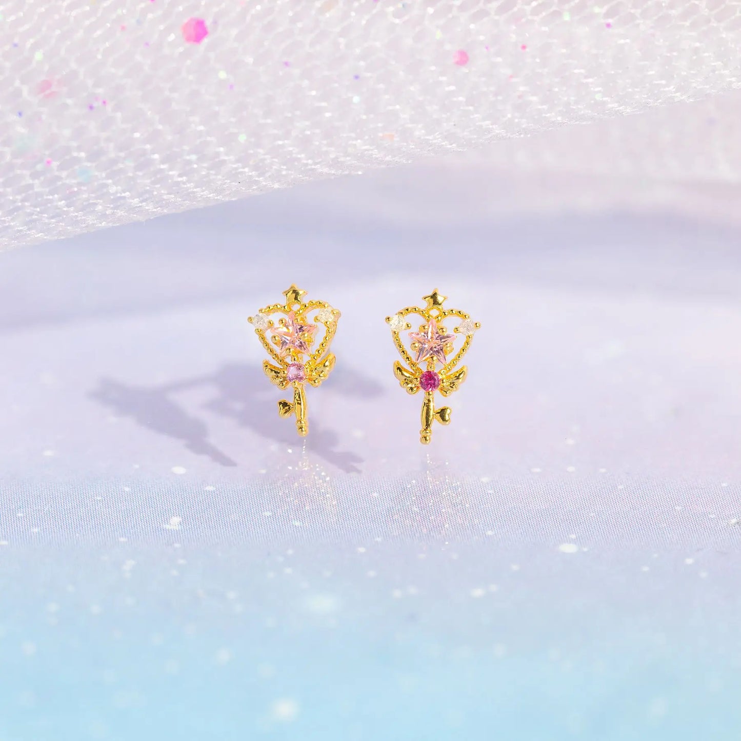💫Set Pendientes y Collar "Magic Wand" 🧚‍♀️ Estrellas Rosas con Toque de Hada