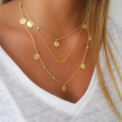 ✨ Golden Mirage – Collar Multicapa con Monedas, Plumas y Cuentas Boho Chic💫 19 variantes