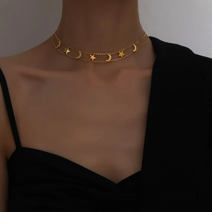 🌙✨ Crescent Dreams – Collar Doble Capa de Luna y Estrellas ✨🌙