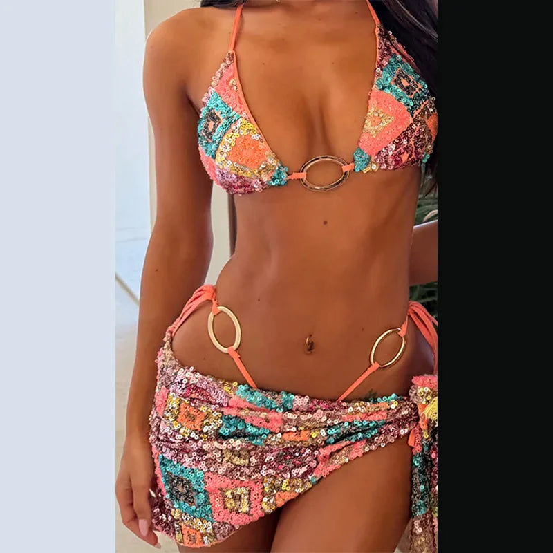 ✨ Glitter Siren Set🧜‍♀️ Bikini + Falda, puro brillo 🌊 4 colores a elegir