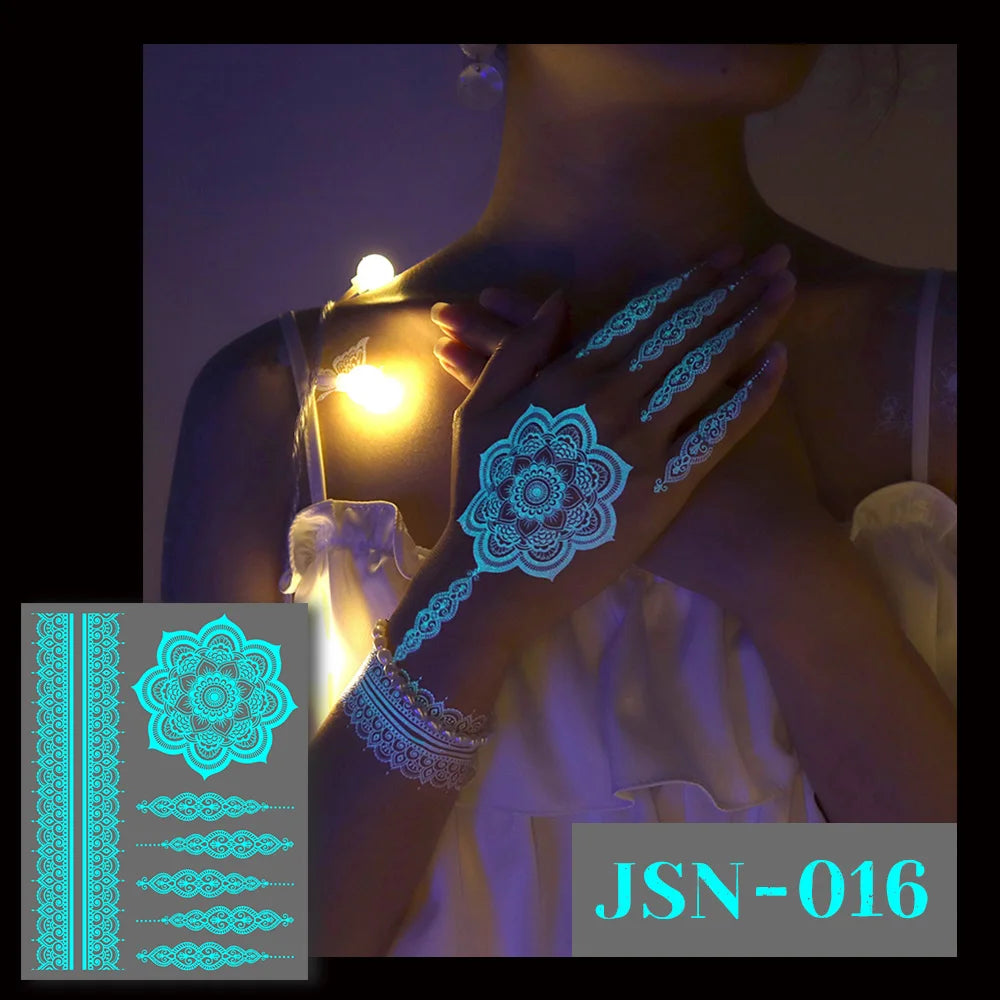 🔷Blue Luminous Glow Tattoo Stickers – Geometría Mágica UV ✨ 6 variantes a elegir