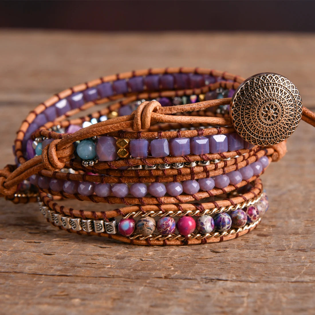 💛Heart Roots" — Pulsera de Cuero con Piedra natural