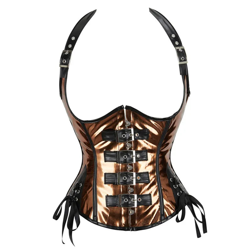 🤘✨ Steam Queen – Corset Steampunk con Cremallera + Hebillas 🖤