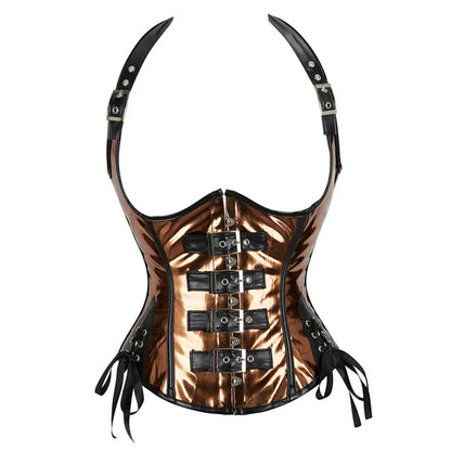 🤘✨ Steam Queen – Corset Steampunk con Cremallera + Hebillas 🖤