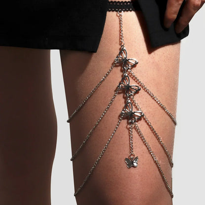 🐍 Boho Snake Thigh Bling – Cadena Pierna Bohemia con Brillos y Abalorios