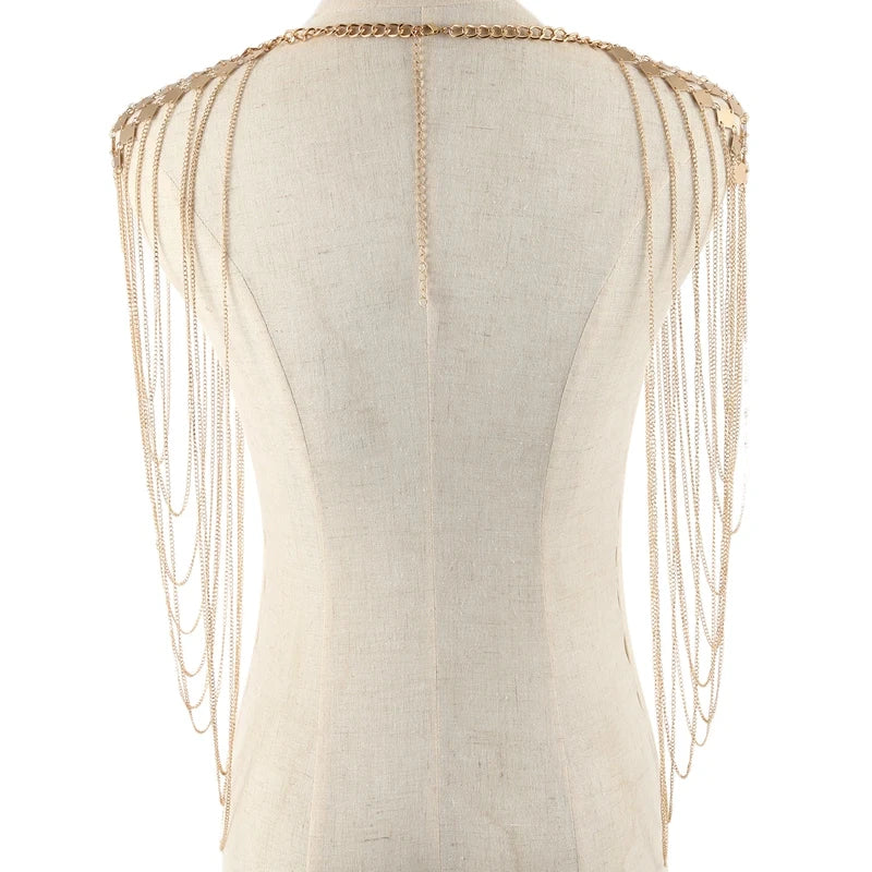 ⚔️✨ Punk Goddess Harness – Collar Cuerpo & Hombros con Flecos Metálicos