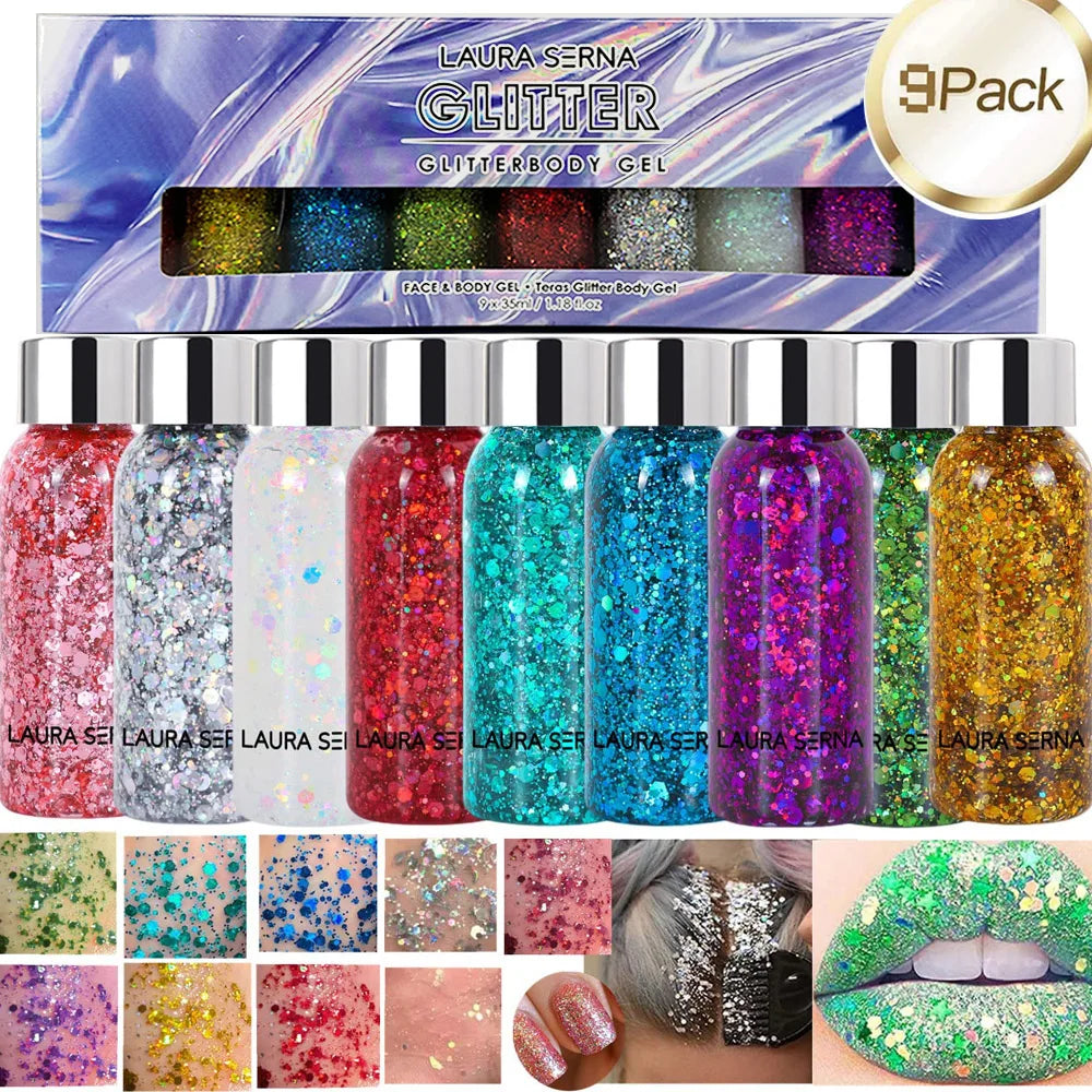 💫“StarBomb Glitter Gel” 💖 Glitter Festival Holográfico para Cara, Cuerpo y Pelo ✨💖 9 botes x 35ml