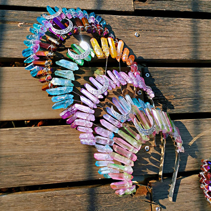 👑Corona Estelar Multicolor 🌙 Tiara de Cristal lunar para Diosas Cósmicas🌈 20 colores a elegir