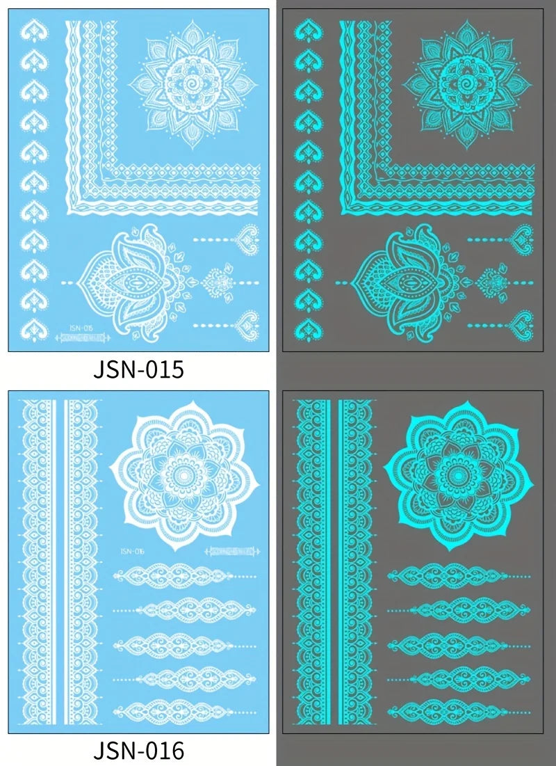 🔷Blue Luminous Glow Tattoo Stickers – Geometría Mágica UV ✨ 6 variantes a elegir