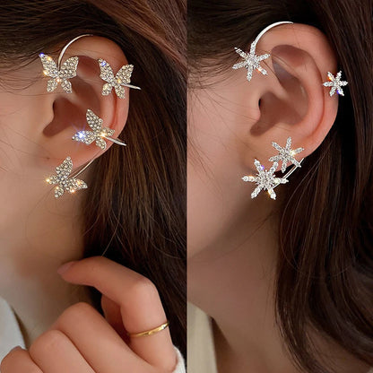 💎"Starlace Wings" 🦋Ear Cuff Clip con Mariposa, Cristales y Borla Estelar✨ 18 variantes a elegir