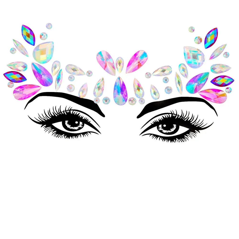 💜Cosmic Glitter Crown – Pegatinas de Cristal Festival Face 🌈 29 varaintes a elegir