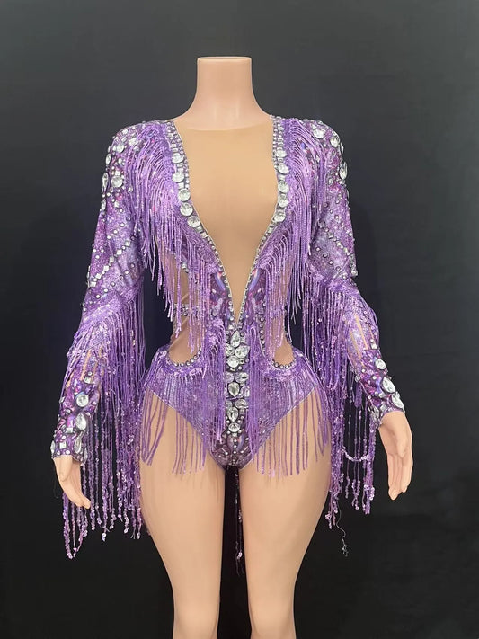 🔥 Sparkling Starburst Bodysuit – Body Flecos & Lentejuelas para Escenario ✨💃 6 colores