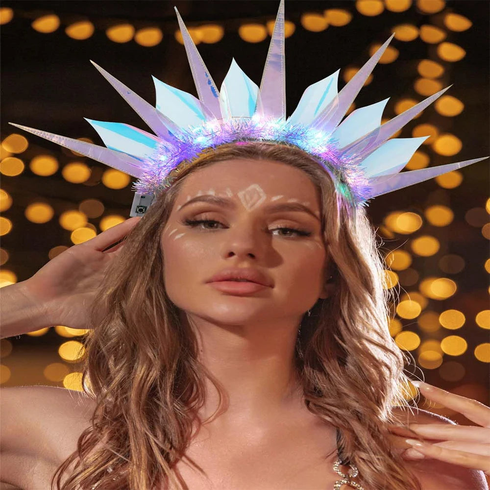 👸Diadema LED "Liberty Glow" — Láser & Brillo de Diosa 💥