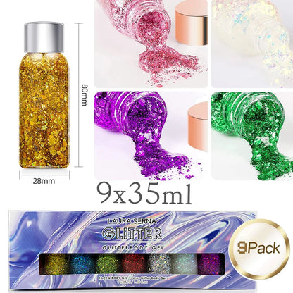 💫“StarBomb Glitter Gel” 💖 Glitter Festival Holográfico para Cara, Cuerpo y Pelo ✨💖 9 botes x 35ml