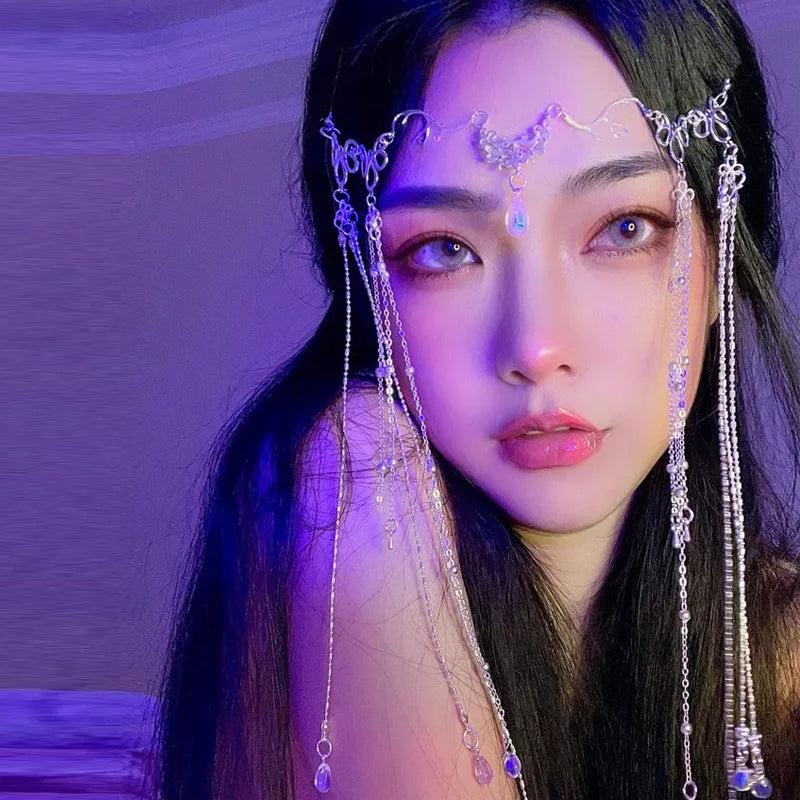 👑 Tocado de Velo Largo con Cristales 💫 Reina Retro de Otro Mundo 💛3 variantes