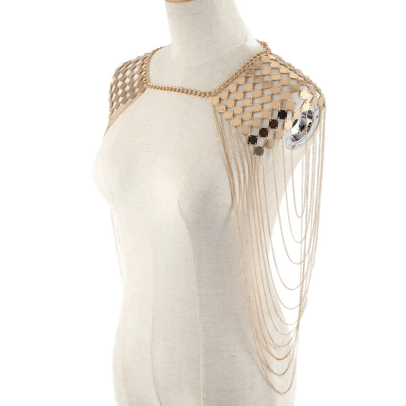 ⚔️✨ Punk Goddess Harness – Collar Cuerpo & Hombros con Flecos Metálicos