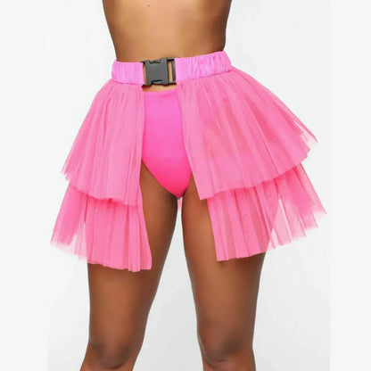 ⚡ Falda Neon Queen – Tul Transparente & Buckles 🌈 2 largos, 4 colores