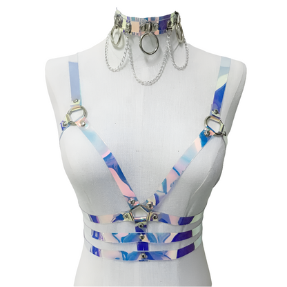 🌟 Festival Queen Holo Top Arnés  Láser + Choker Holográfico para Rave Queens 💥👑