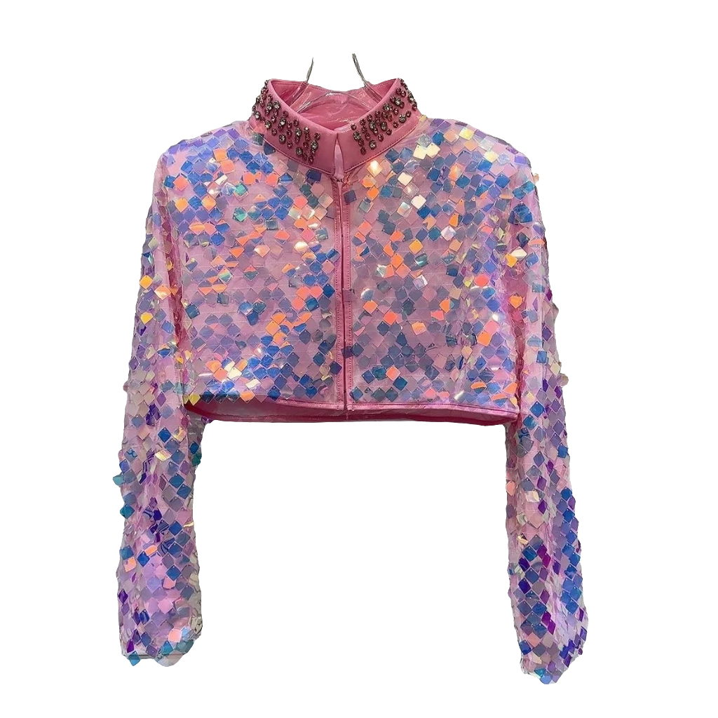 🌈 Galaxy Glow Jacket — Chaqueta Corta de Lentejuelas Tornasoladas