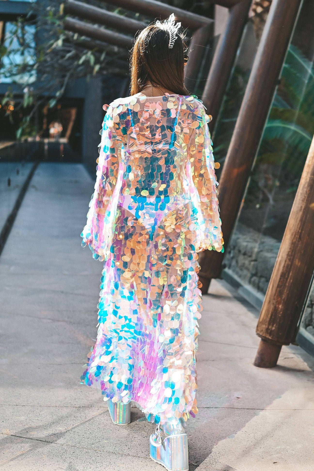 🐚 Sea Queen Cloak — Kimono Largo de Lentejuelas Tornasol 🧜‍♀️ 11 colores a elegir